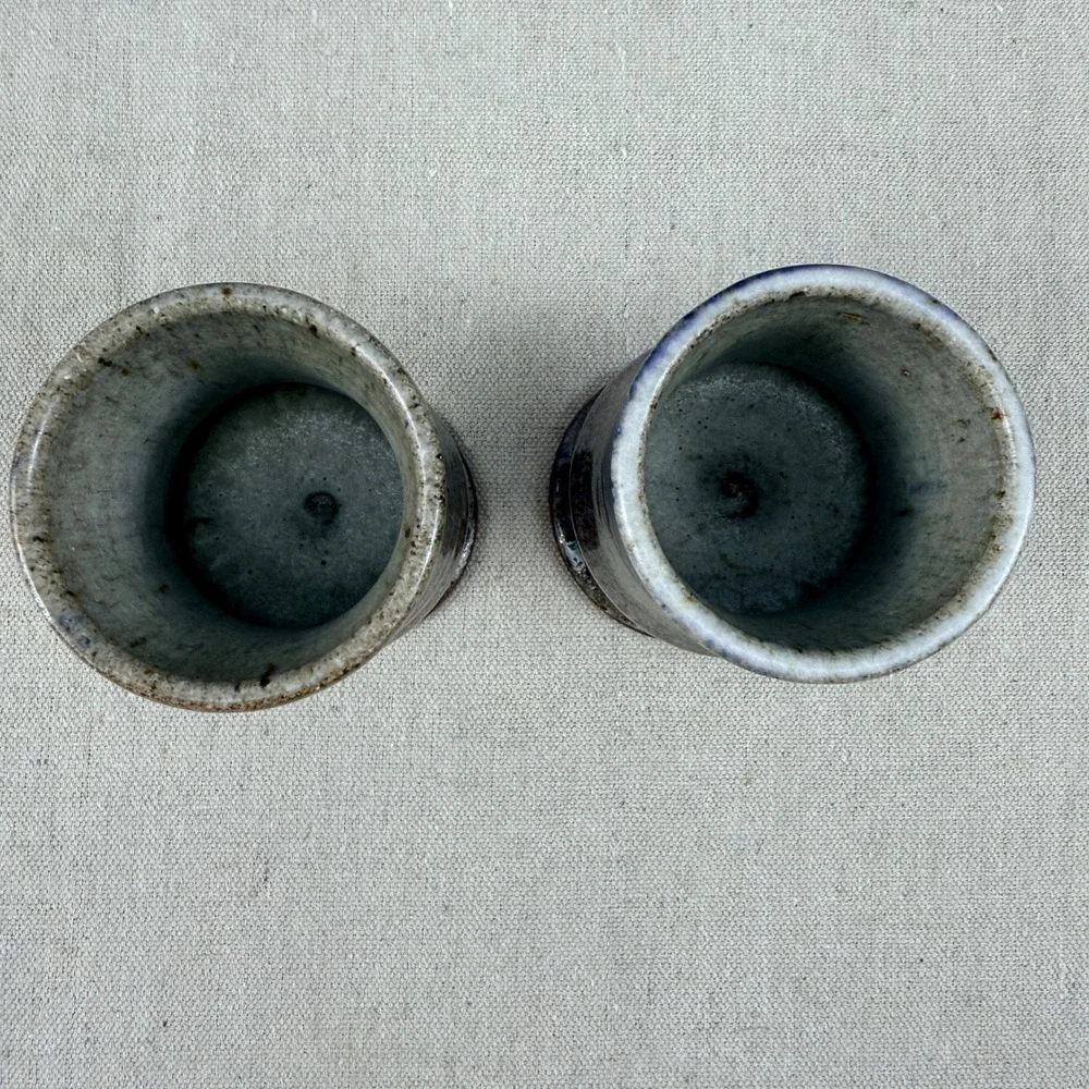 Vintage Studio Pottery Goblet Pair Cobalt Blue Drip Glaze Stoneware MCM